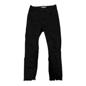 Levi's Women's Black High Rise Straight Crop Distressed Jeans